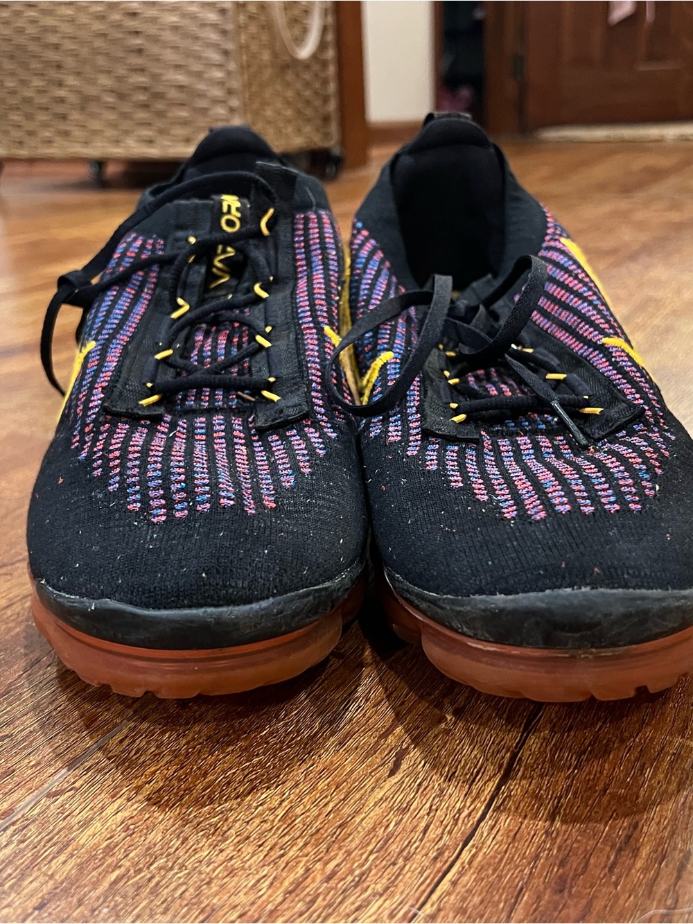 Nike Men's Black Knit Sneakers with Pink & Yellow Stitching